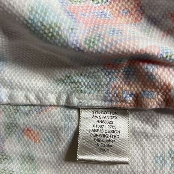 CHRISTOPHER & Banks cotton jacket white w/ beach motif chest pockets SZ S - Picture 11 of 14